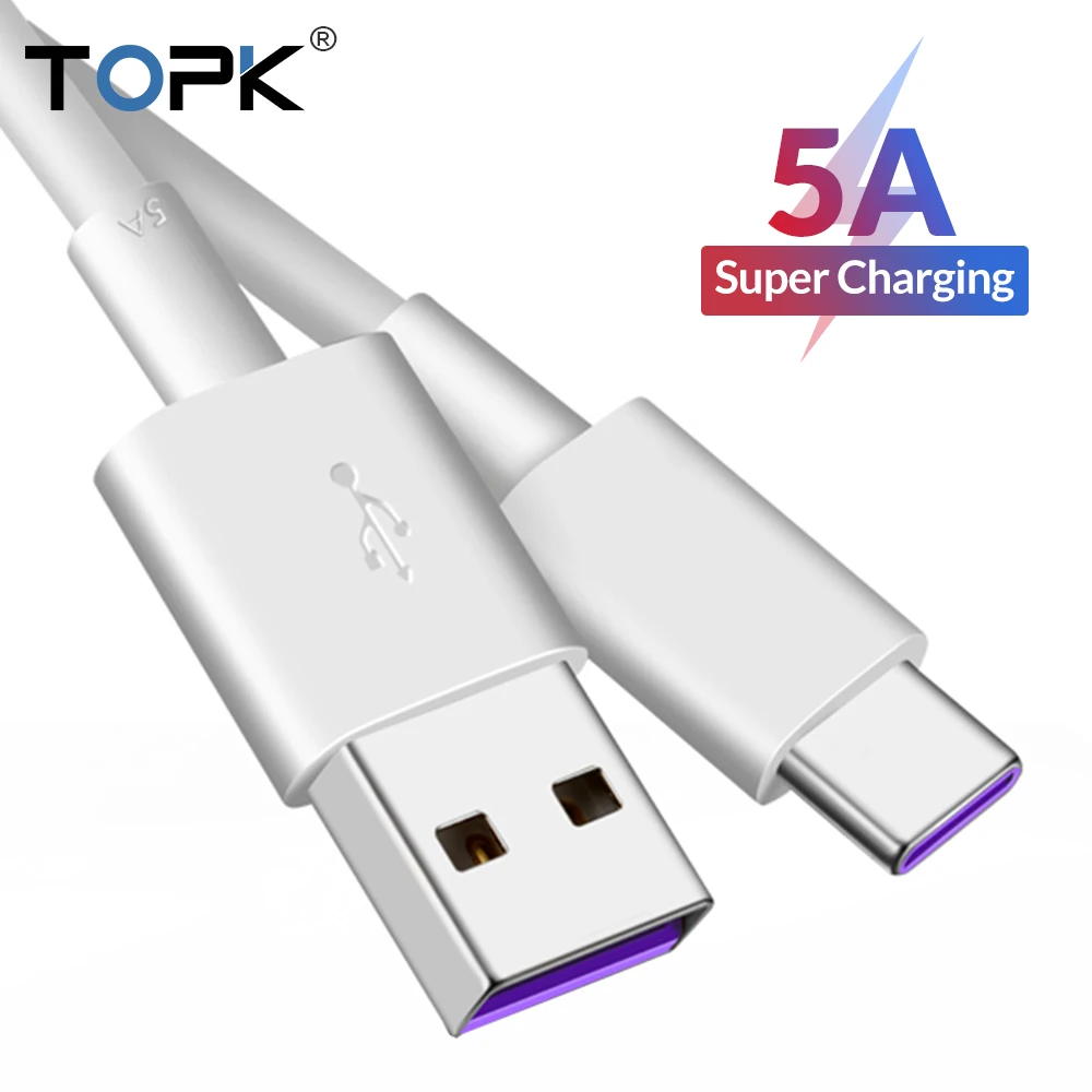 TOPK AN62 5A usb type C кабель для быстрой зарядки huawei P20 Pro Lite mate 20 10 P10 Plus V10 USB данных|Кабели