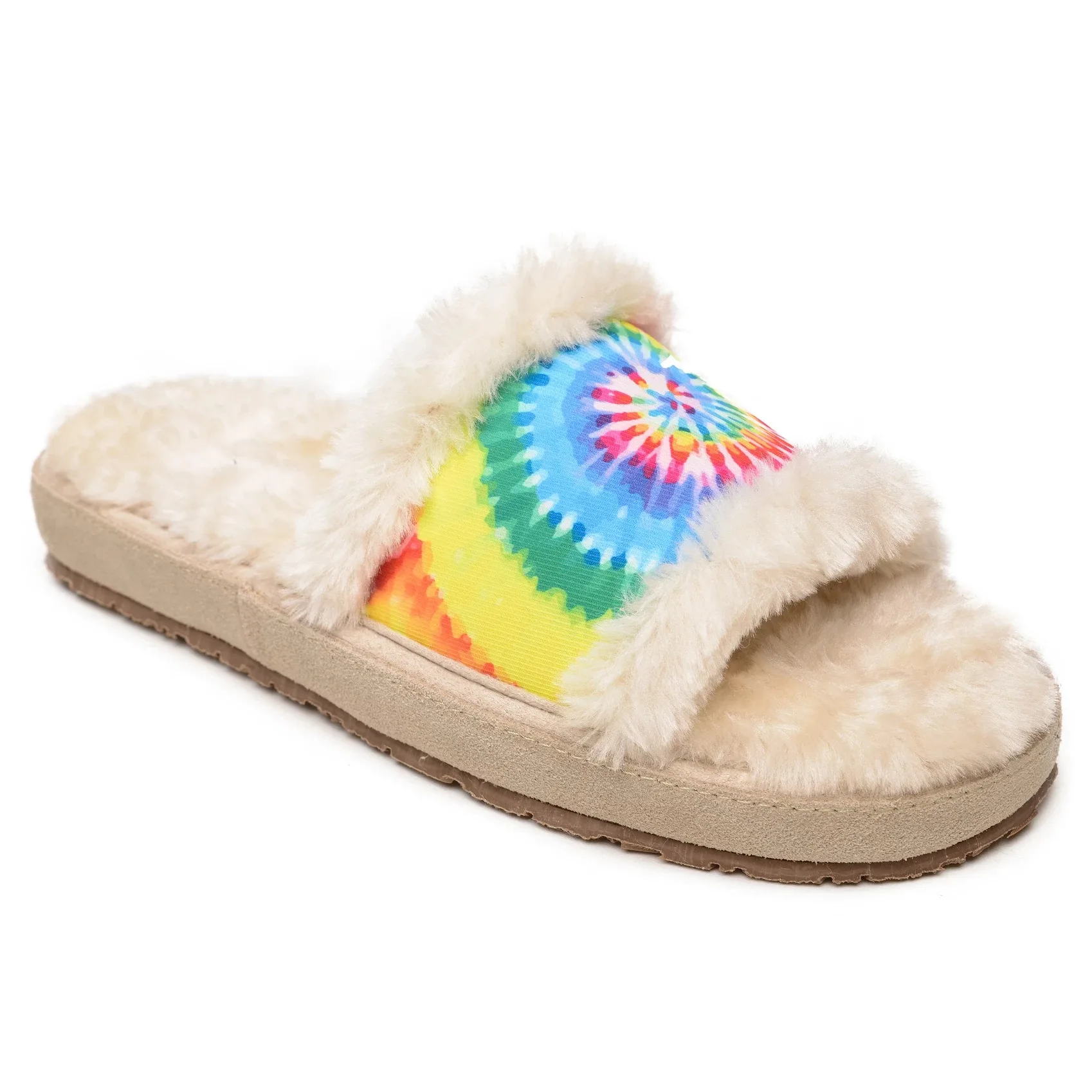 Женские домашние меховые тапочки Rainbow мягкие пушистые шлепанцы толстая плоская