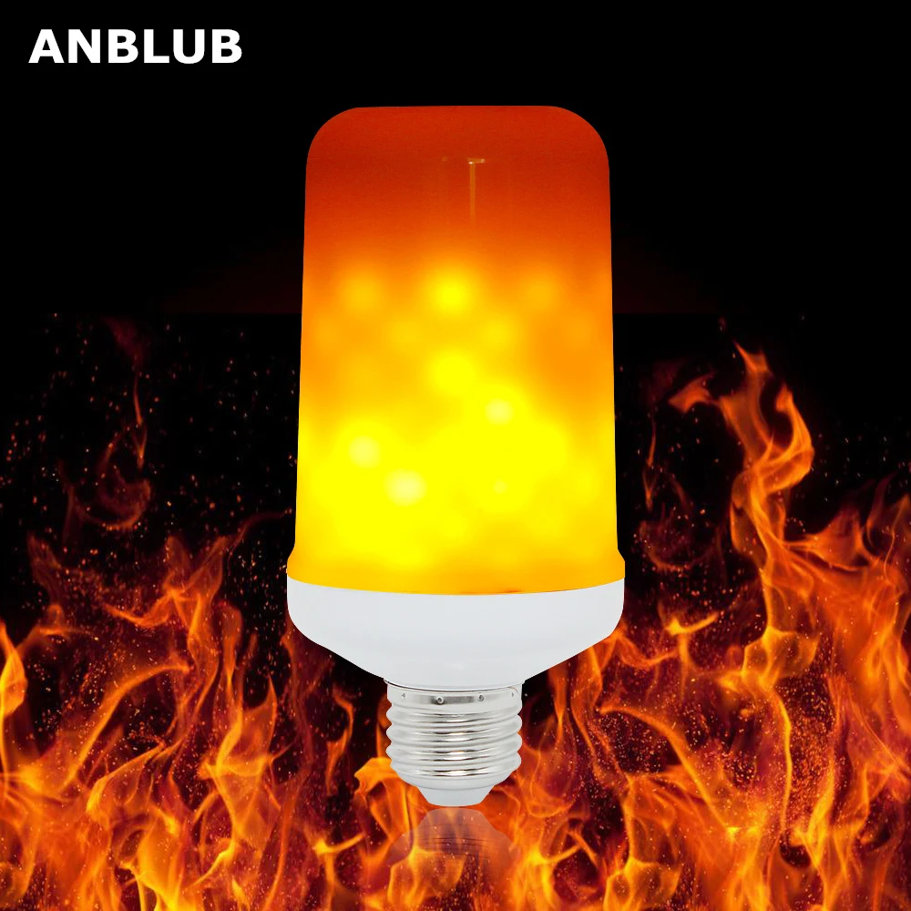 

ANBLUB E27 LED Dynamic Flame Effect Corn Bulb 4 Modes AC 85-265V Flickering Emulation Gravity Decor Lamp Creative Fire Lights