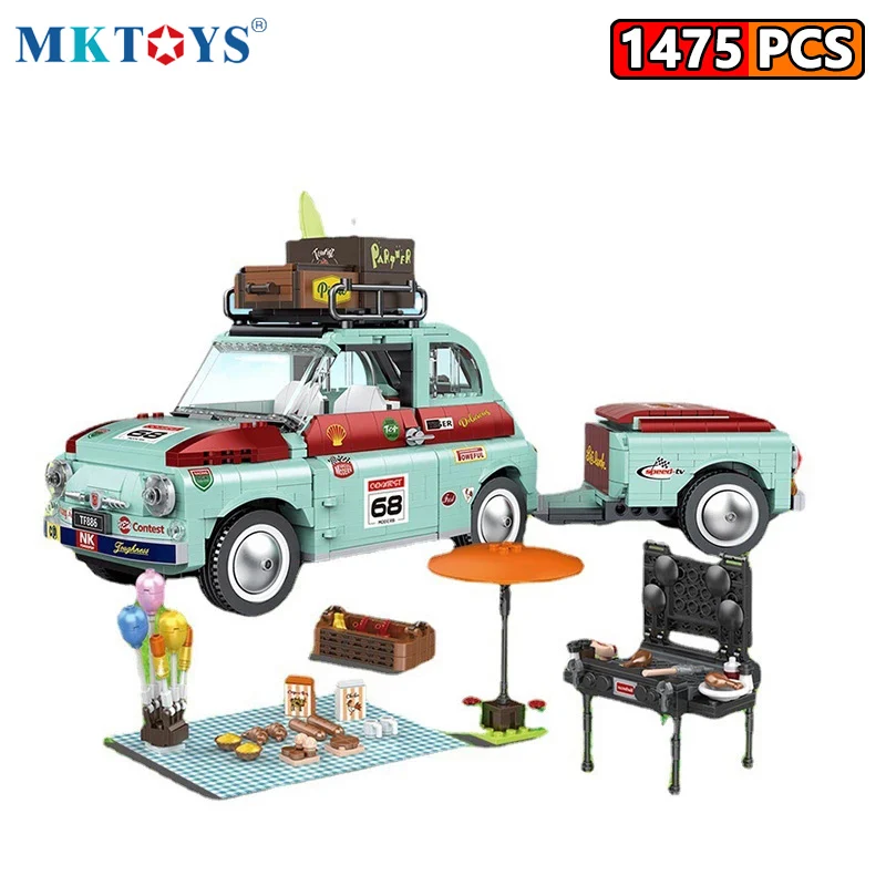 

MKTOYS MOC Tractor Picnic Car 1475PCS DIY Building Blocks Educational Bricks Trailer Tourist Picnic Set Car Model Toys Gifts