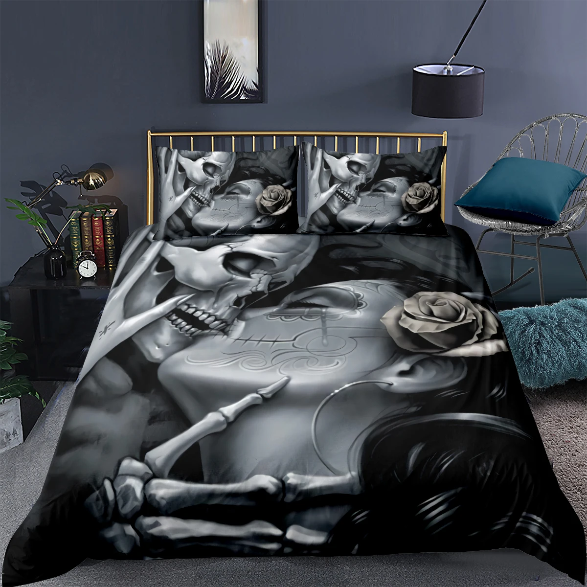 

3D Duvet Cover Set Bedding Sets Comforter Cases Pillow Covers Double Single Full Twin Size Love The Skeleton Design Bedclothes