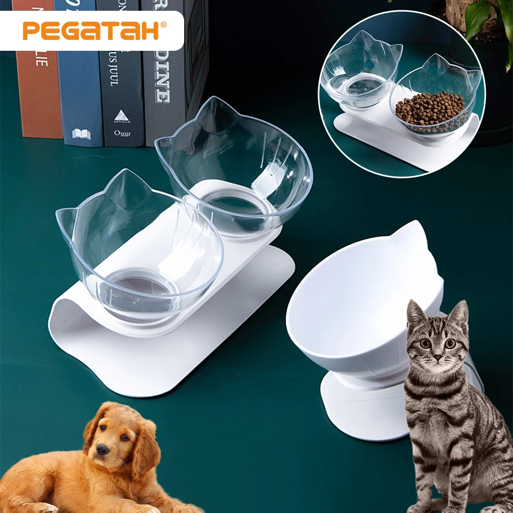 

Pet double bowl 15 degree tilt Non-Slip cat dog bowl protection cervical spine Dog feeder cat food utensils pet supplies