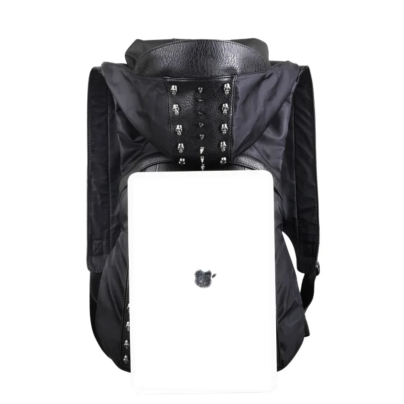 

Fashion Personality 3D Skull Leather Backpack Rivets Skull Backpack With Hood Cap Apparel Bag Cross Bags Hiphop Man