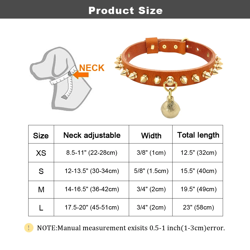 

Cool Spiked Studded Dog Collar Genuine Leather Pet Dog Collars Adjustable For Medium Large Dogs Pitbull French Bulldog XS S M L