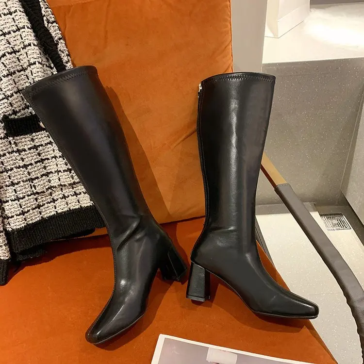 

High-quality Soft Leather Boots 2021 Autumn and Winter Knight Boots Tall But Knee Boots Western Style Thinner Martin Boots