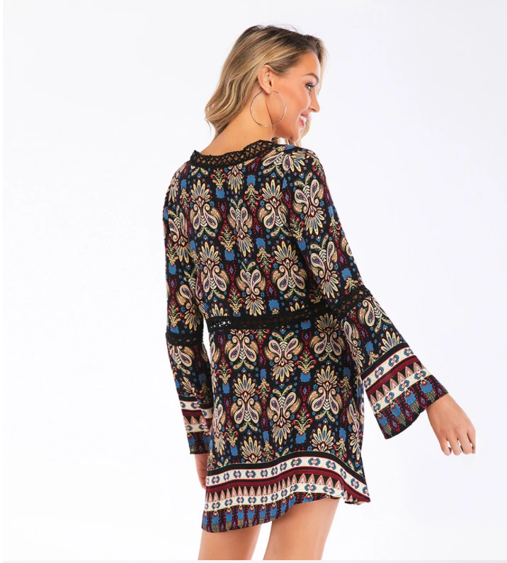 Летние женские платья новое платье с V-образным вырезом и рукавами-пагоды