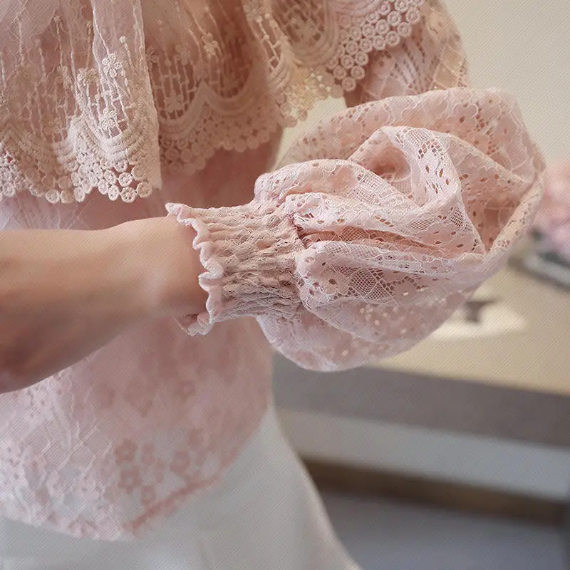 

Fashion Chiffon Blouses Femme Long Sleeve Lace Women Tops And Blouses Elegant Loose Office Ladies Shirt Blusas Mujer XXL Q3869