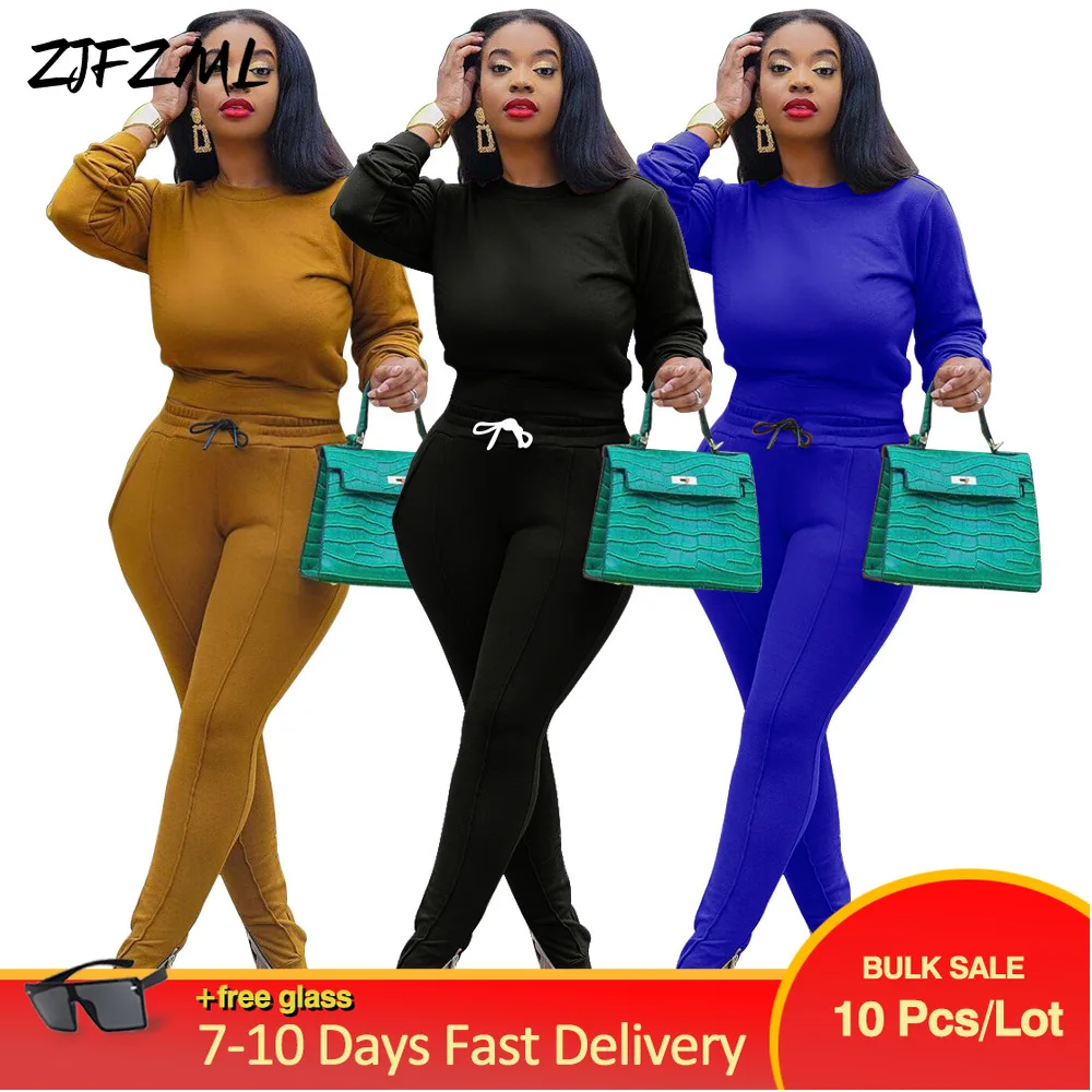 

Bulk Lots Wholesale Items Spring Autumn Sporty Two Piece Suit for Women Clothing Full Sleeve Slim Pullover+skinny Flare Trouser