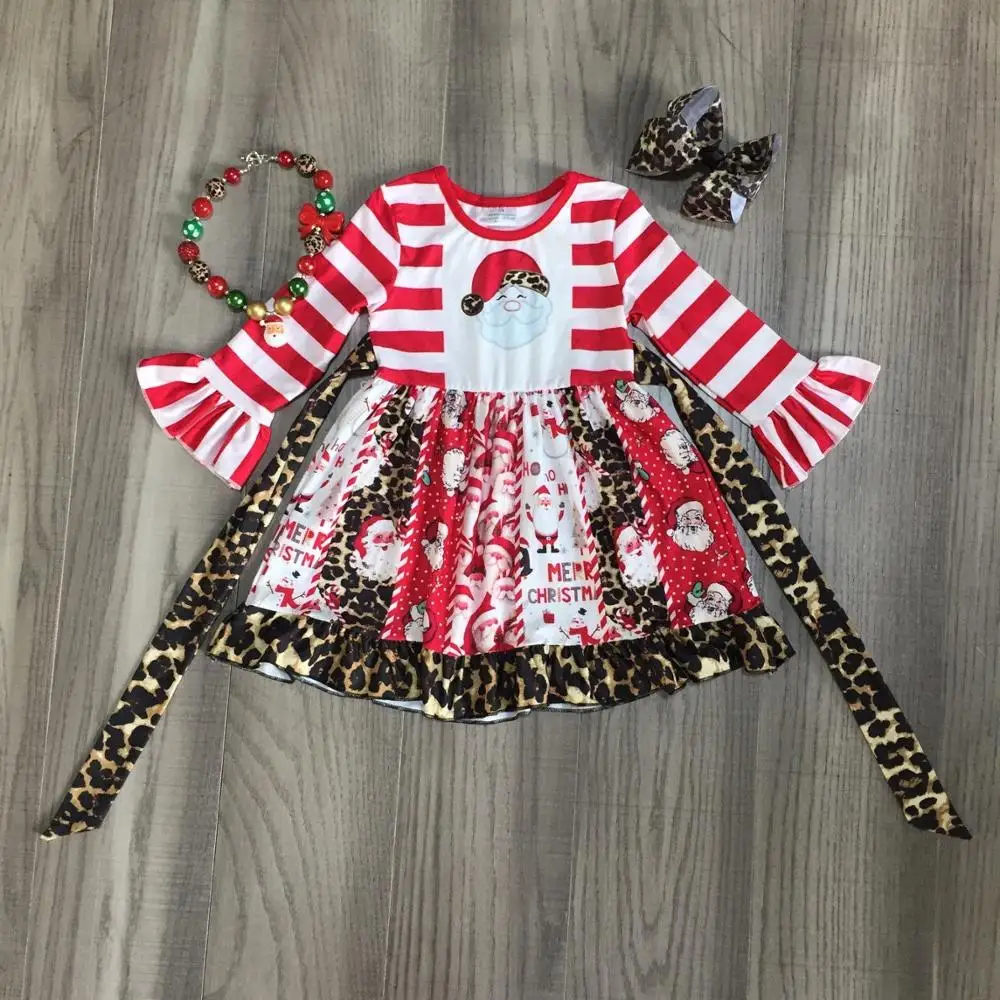 Рождественская Одежда для маленьких девочек хлопковое осенне зимнее Полосатое