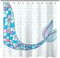 fairy tale color mermaid tail colorful scales shower curtain blue green teal turqoise pink home bathroom bathtub screen washable