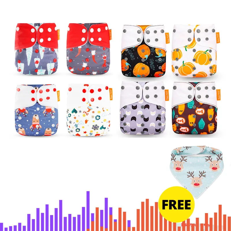 Happyflute горячая Распродажа OS карманные подгузники 8 шт. diape+ 8 шт. моющийся вкладыш из микрофибры и многоразовые детские подгузники регулируемые детские подгузники