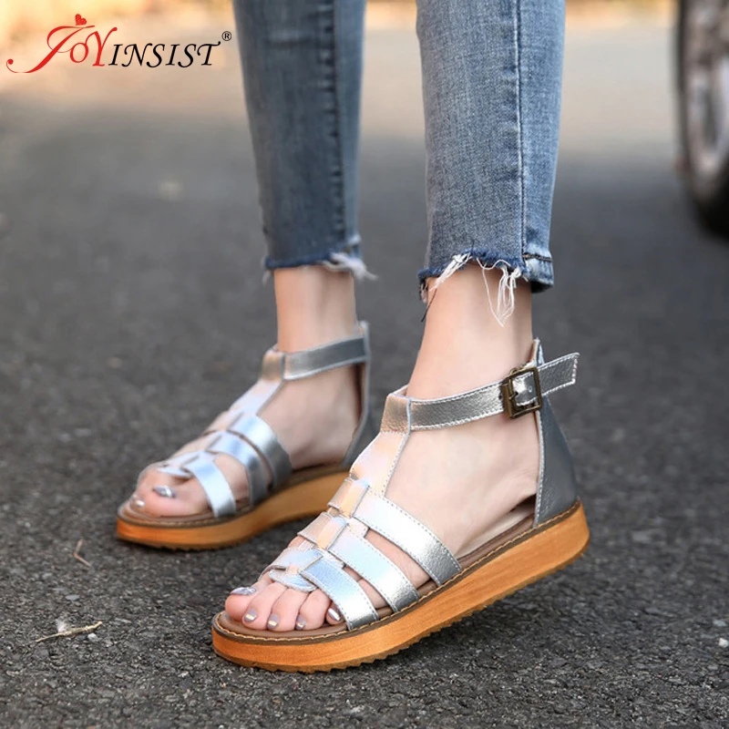 Женские кожаные сандалии на плоской подошве повседневные пляжные в римском