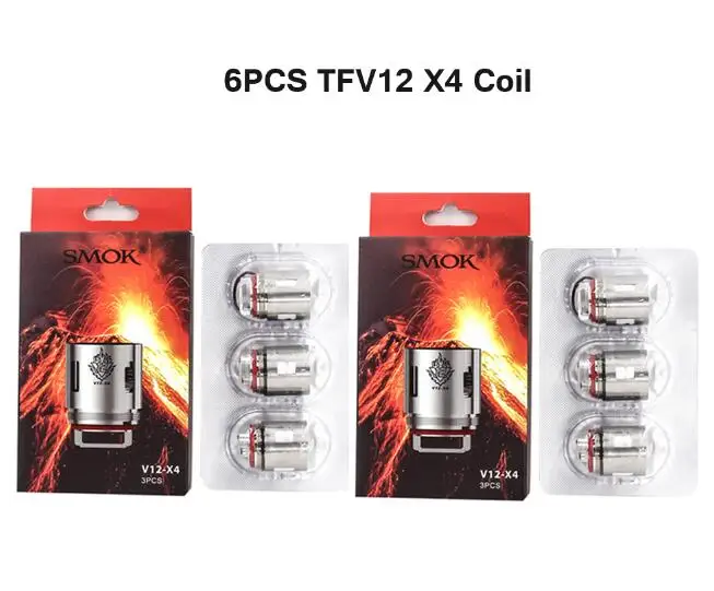 6pcs X4 Coil SMOK TFV12 бак 6 мл электронная сигарета Vape стеклянная трубка распылителя V 12X4 Катушка ядро испаритель VS TFV16 V12 Prince Tank - Цвет: 6pcs X4 Coil