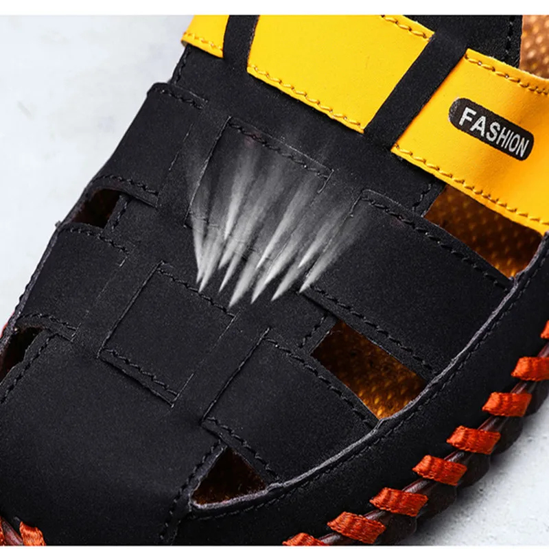 

2021 New Summer Big Size 48 Men Sandals Breathable Light Handmade Hollow Out Leather Casual Men's Shoes Non-slip Beach Sandals