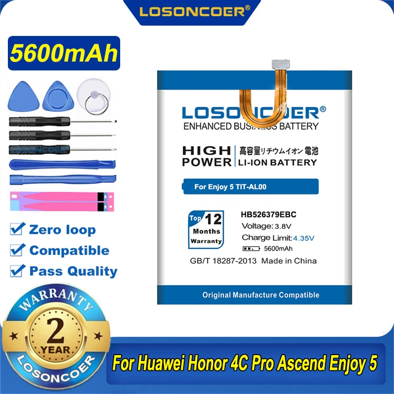 100% Оригинальный LOSONCOER HB526379EBC 5600 мАч для Huawei Ascend Enjoy 5 Enjoy5 TIT AL00 CL10 Honor 4C Pro / Y6 PRO