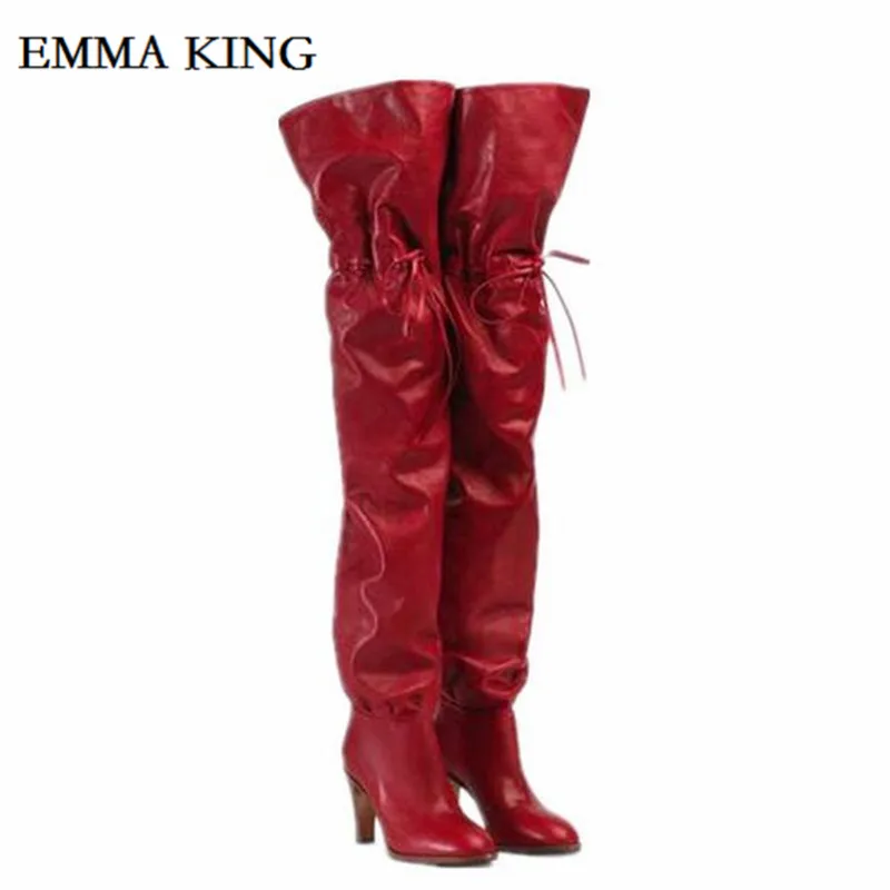 red Emma king/классические женские ботфорты на высоком каблуке; женские Сапоги выше колена; пикантные женские сапоги; Botas - Цвет: red