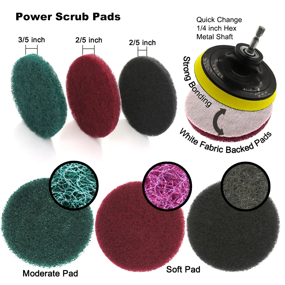 26 pieces set power scrubber pads kit drill 4 inch drill brush scouring cleaning pads for kitchen bathroom car headlight free global shipping