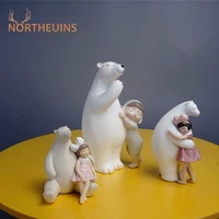 northeuins resin polar bear hugging cute baby sculpture animal statue desktop decoration souvenirs for interior modern decor