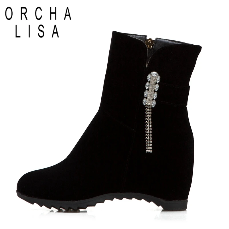 

ORCHALISA New Fashion Women Wedges Ankle Boots Increasing Height Shoes Gauze High Heels Booties Metal Rhinestone botas mujer