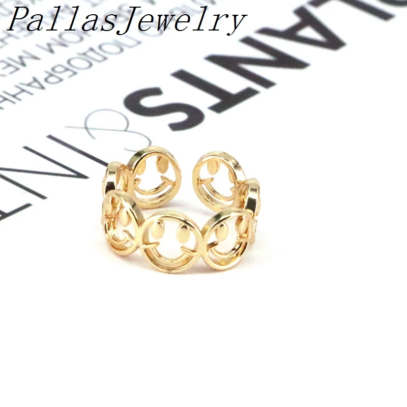 10Pcs  Gold Color Star Smile Face Rings Wedding Metal Copper Ring For Women Trendy 2121 Rings Jewelry
