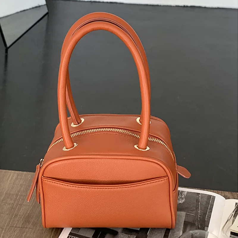 

Solid Color PU Leather Women Shoulder Underarm Bag Fashion Lychee Pattern Ladies Top-handle Bags Simple Female Small Square Tote