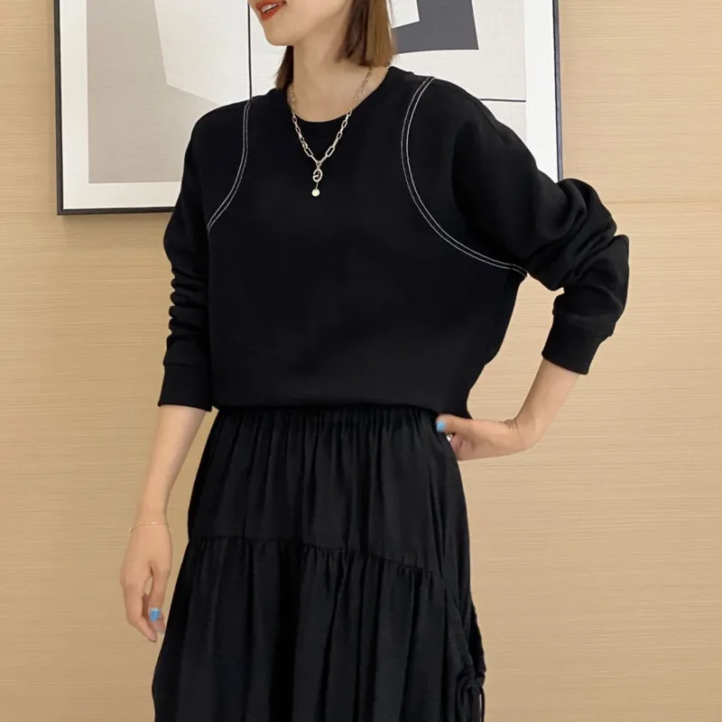 

Autumn New Solid Color Long Sleeve Women Sweatshirts O Neck Loose Casual Patchwork Pullovers Chic Fashion Cotton Women Jumpers