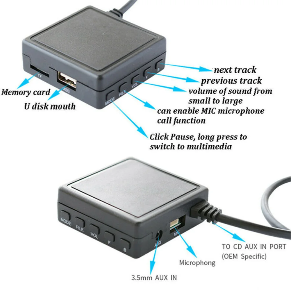 Автомобильный AUX-Кабель-адаптер с микрофоном USB 3pin к Bluetooth-совместимому модулю для
