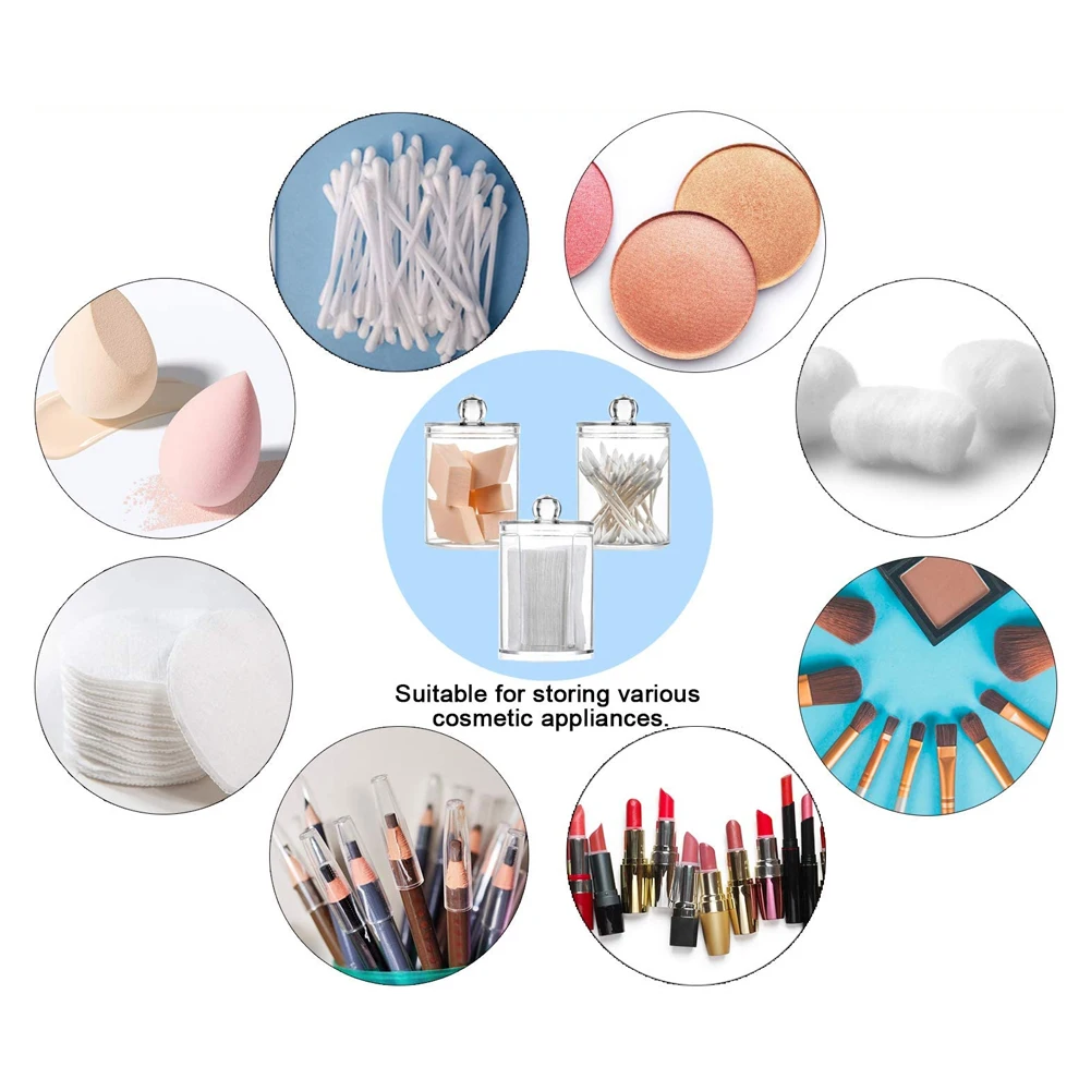 

3PCS Acrylic Cotton Swab Makeup Organizer Storage Box Makeup Organiser With Lid Cotton Pad Holder Cosmetics Jewelry Organizer