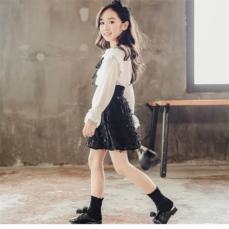 Комплект детской одежды для девочек рубашка + сетчатая юбка повседневный