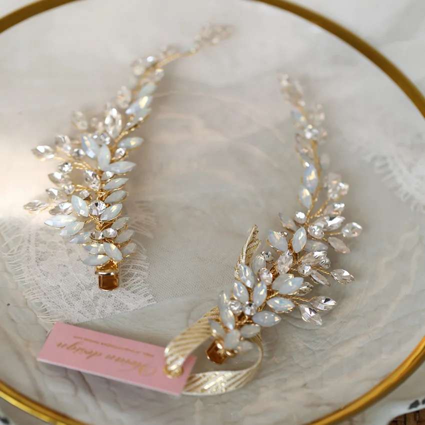 Crystal Bridesmaid Headdress Opal Bridal Hair Clip Hairpin Handmade Gold Color Bride Head Piece Women Wedding Party Accessories | Украшения