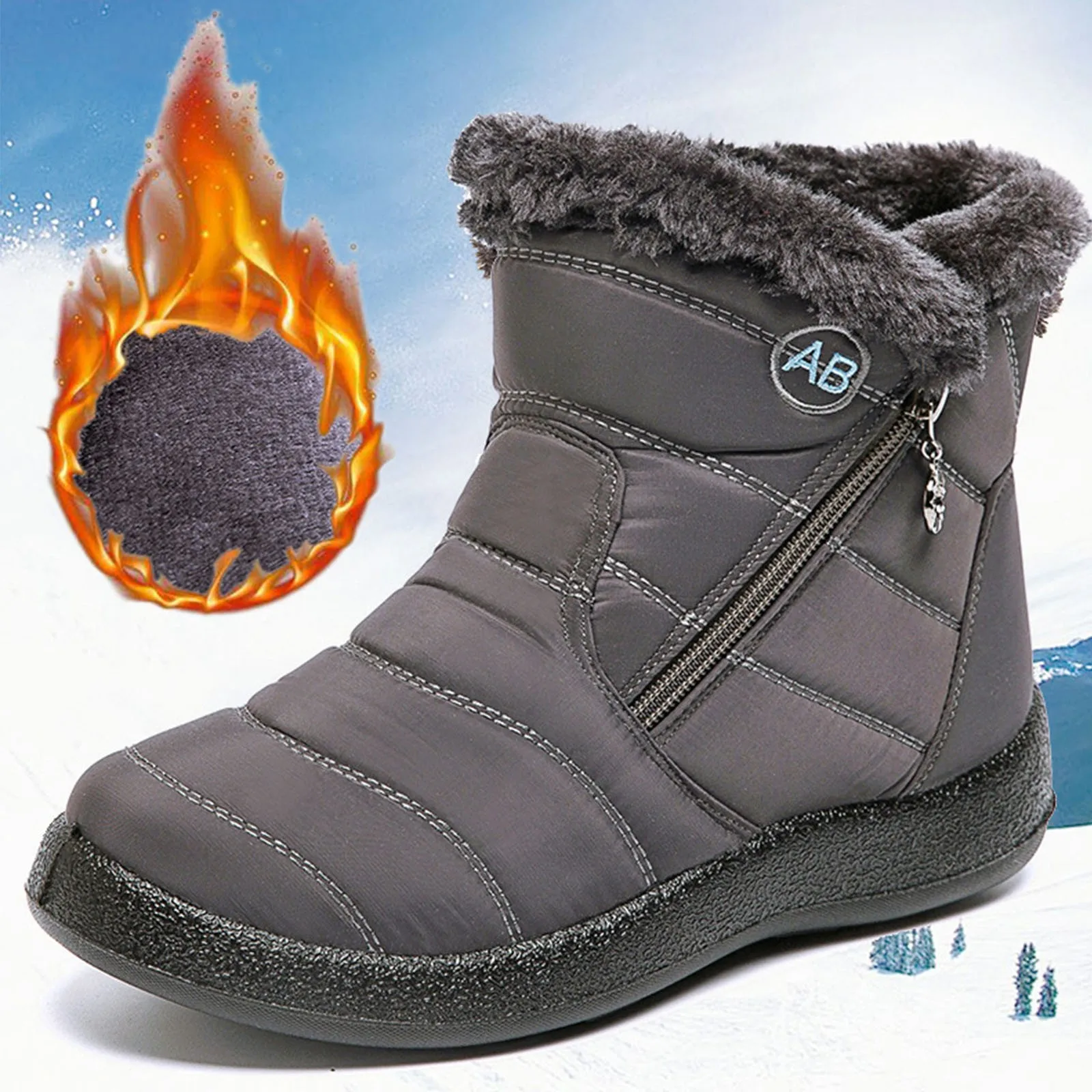 

Plus Size Boots 2022 Winter Waterproof Warm Women's Snow Boots Thick Plush Women's Thick-soled Nude Boots Round Toe Zipper Boots