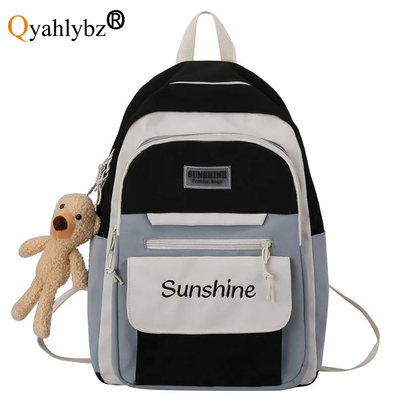 

Qyahlybz female high school students shoulder bags fashion color matching college girls and boys large capacity backpacks