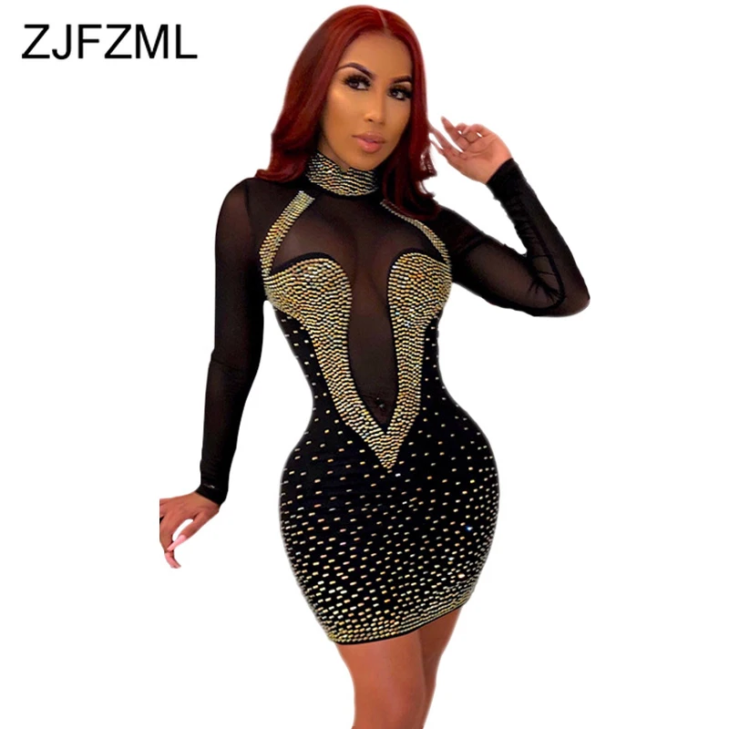 Прозрачные сетчатые стразы Сексуальные клубные платья женское Бандажное платье