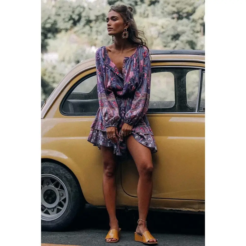 Богемное женское платье с принтом для отдыха 2019 модное девушек Дамское свободное