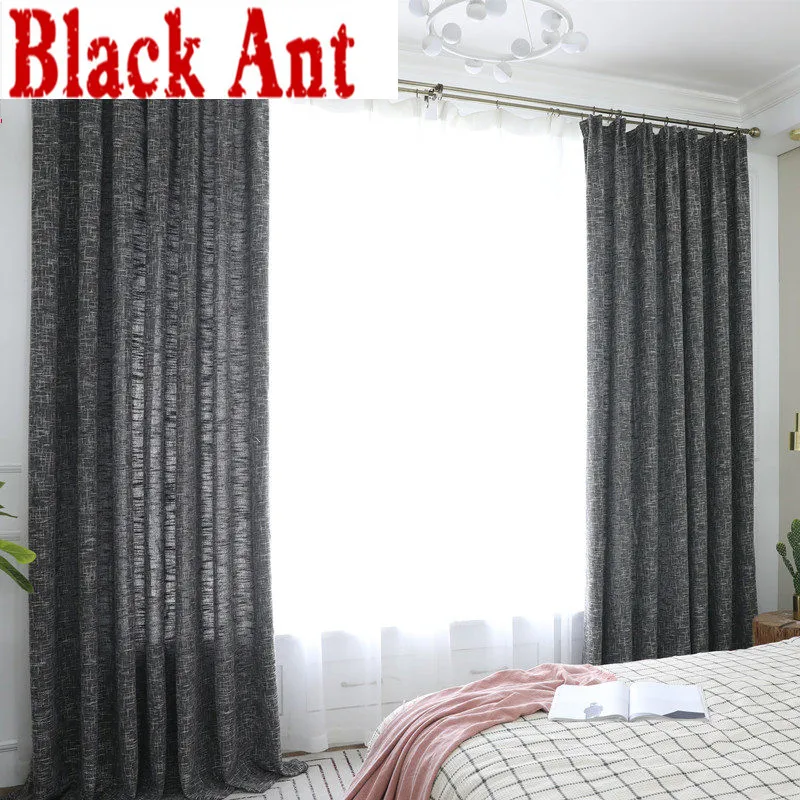 Плотные Занавески плотные однотонные черные льняные шторы для окна спальни