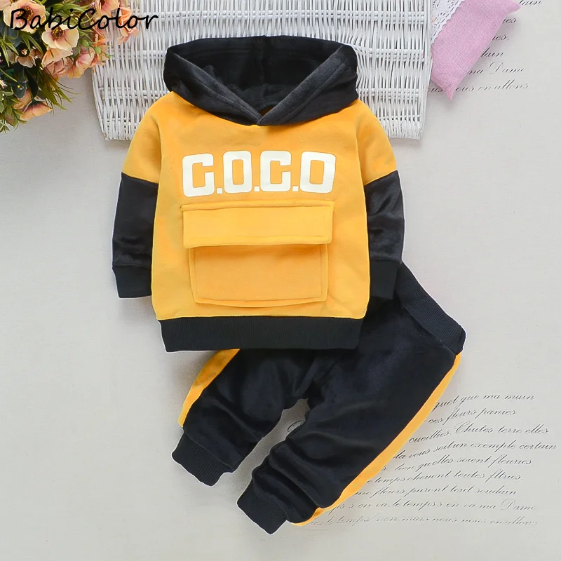 

Boys and girls suit new double-sided fleece spring and autumn 1-2-3-4 years old baby Korean version of autumn and winter plus fl