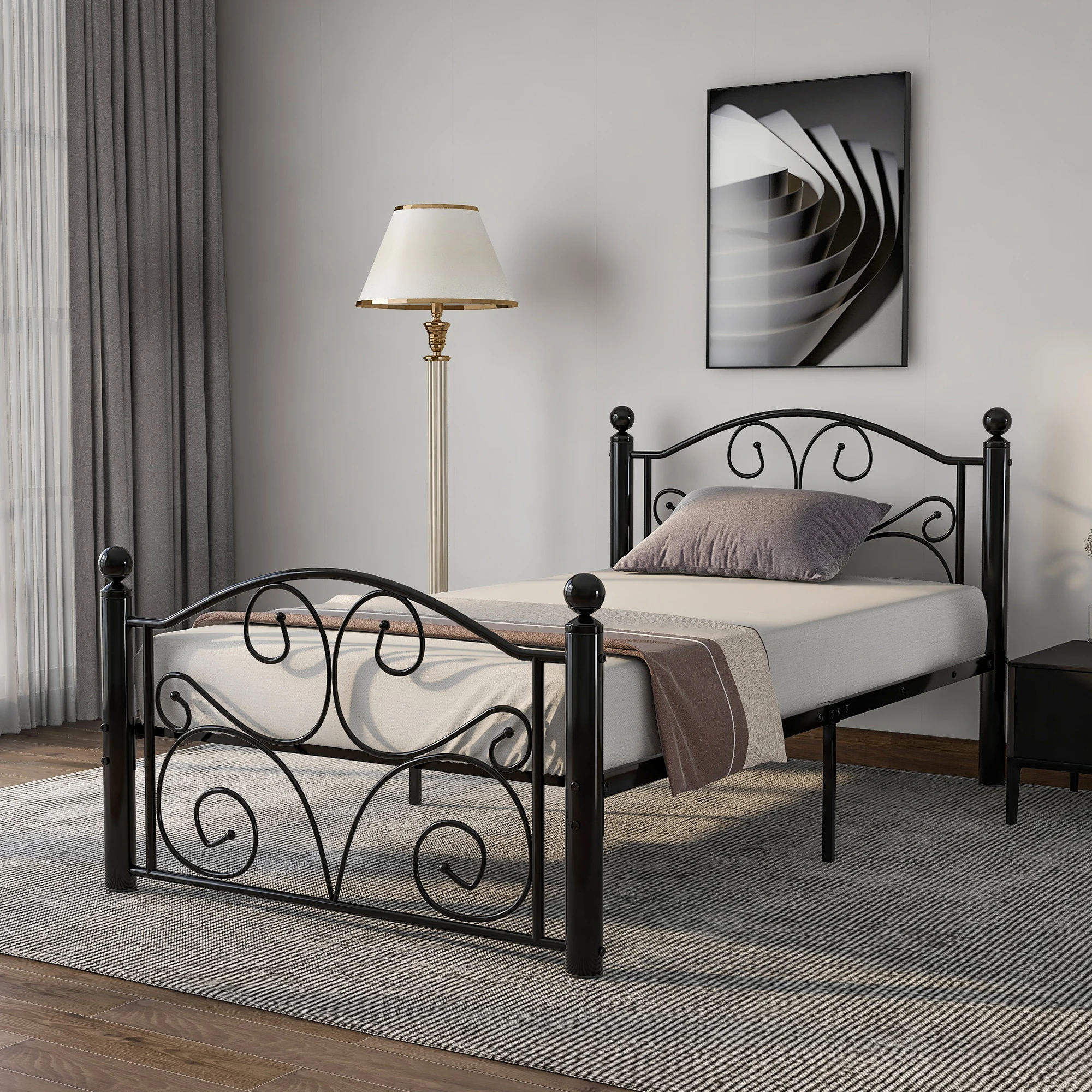 Современная металлическая рама для кровати 3 фута однотонное большое