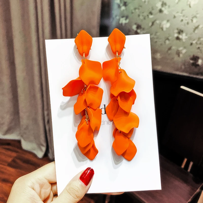 Orange DREJEW, сексуальные серьги с красными белыми желтыми розами, 925, высокая уличная мода, длинные кисточки, милые Висячие серьги для женщин, свадебные - Окраска металла: Orange