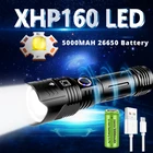 Супер яркий светодиодный фонарь XHP160, водонепроницаемый, с зарядкой от USB, 5000 мАч, 2665018650