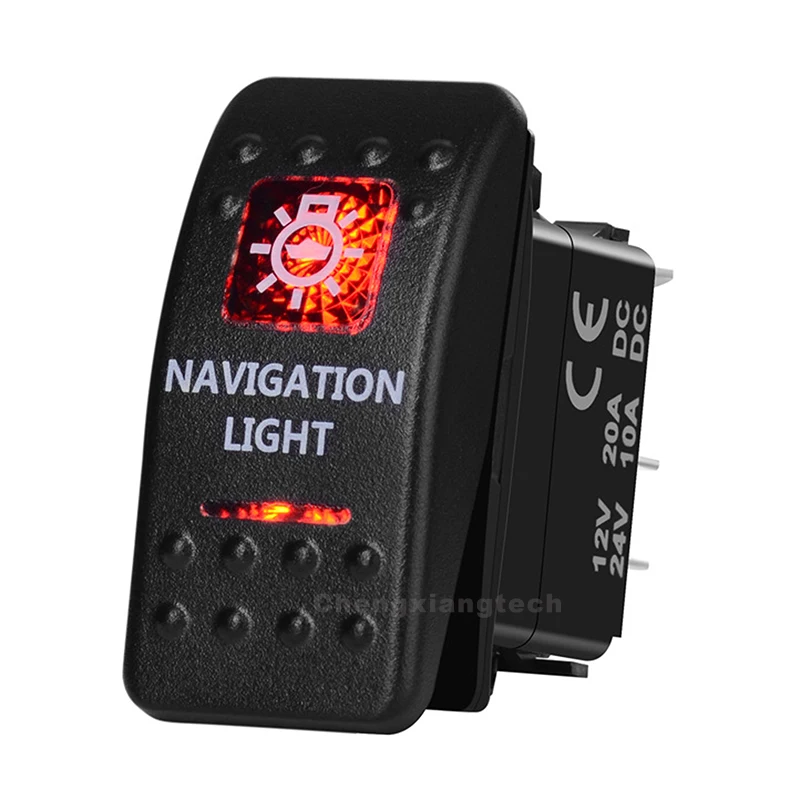 

Navigation Light Car Boat SPST Rocker Toggle Switch Red Led 5 Pins On Off 12V 20A 24V 10A for Carling ARB Narva 4x4 Style