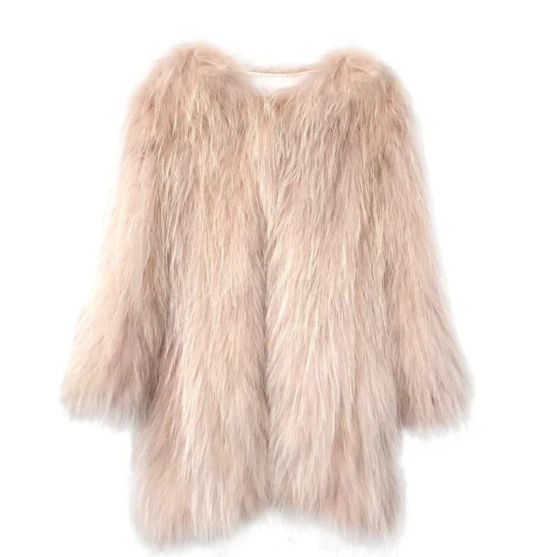 

Natural Raccoon Coat Luxury New Winter Elegant Real Fur Jacket Warm Long Sleeve Overcoat casaco feminino LX2345