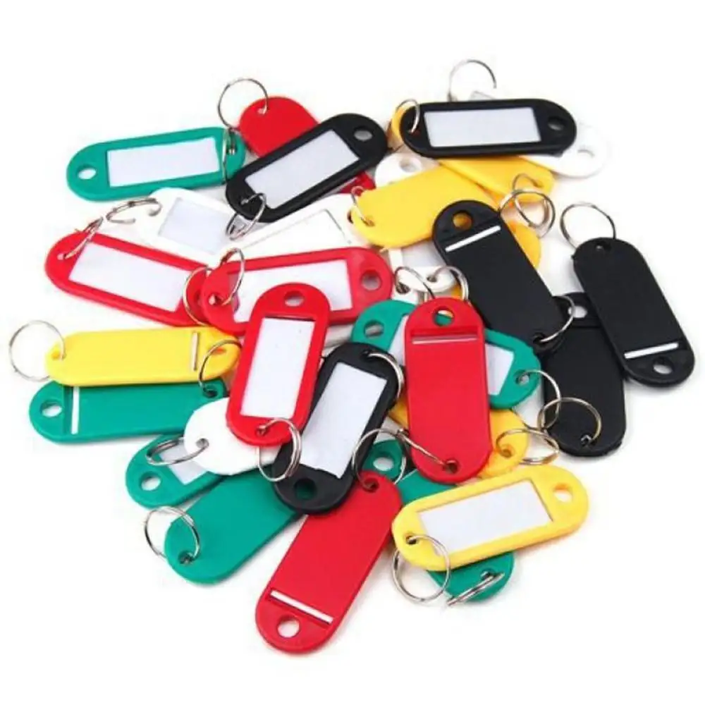

50 шт., пластиковый идентификатор метки для ключей, этикетки, цветные пластиковые брелки для ключей, идентификационная бирка для багажа, брел...