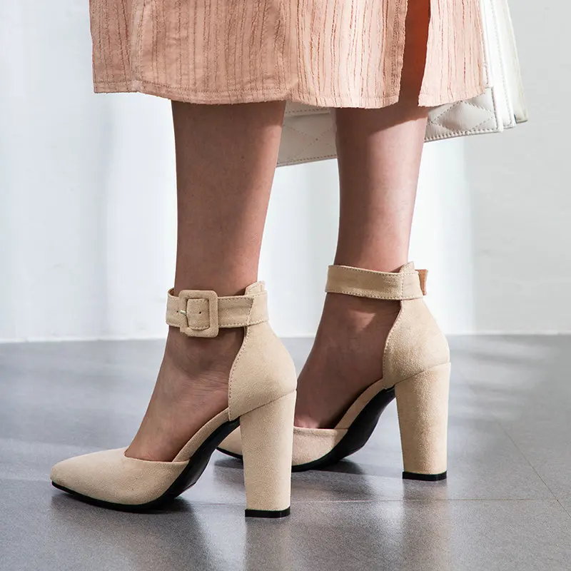 

ENMAYLA Buckle Strap Classics Women Sandals Cover Heel Sewing Luxury Shoes Women Designers Basic Flock Wedding Shoes Woman 34-43