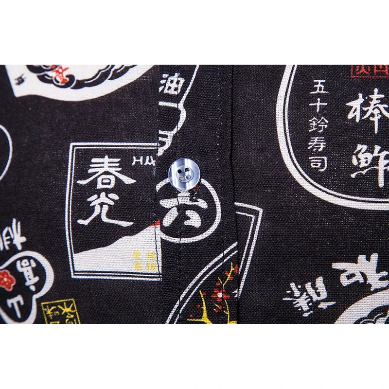 

Summer Men's Recreational Beach print shirt Printed Cotton-linen Short-sleeved Shirt