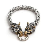 wangaiyao mens jewelry steel color stainless steel nordic viking wolf head bracelet fashion personality domineering animal brac