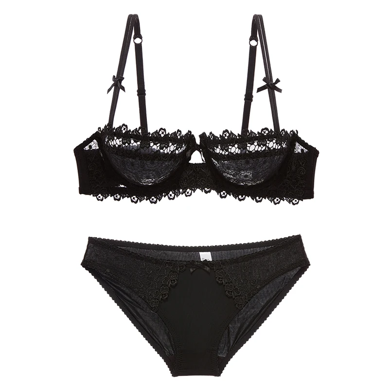 Комплект женского прозрачного нижнего белья из бюстгальтера и трусов