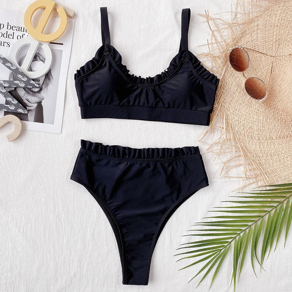 

bikini 2021 black women's bathing suit high-waist tube set bikini swimming beachwear woman