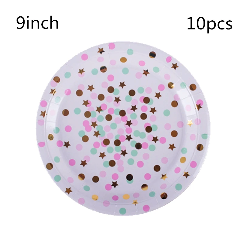 10pcs 9inch plate LISM 40 шт./компл. Красочные Dot бумажные чашки и тарелки Декор на свадьбу День рождения Baby Shower фестиваль для детей столовая посуда все для праздника - Цвет: 10pcs 9inch plate