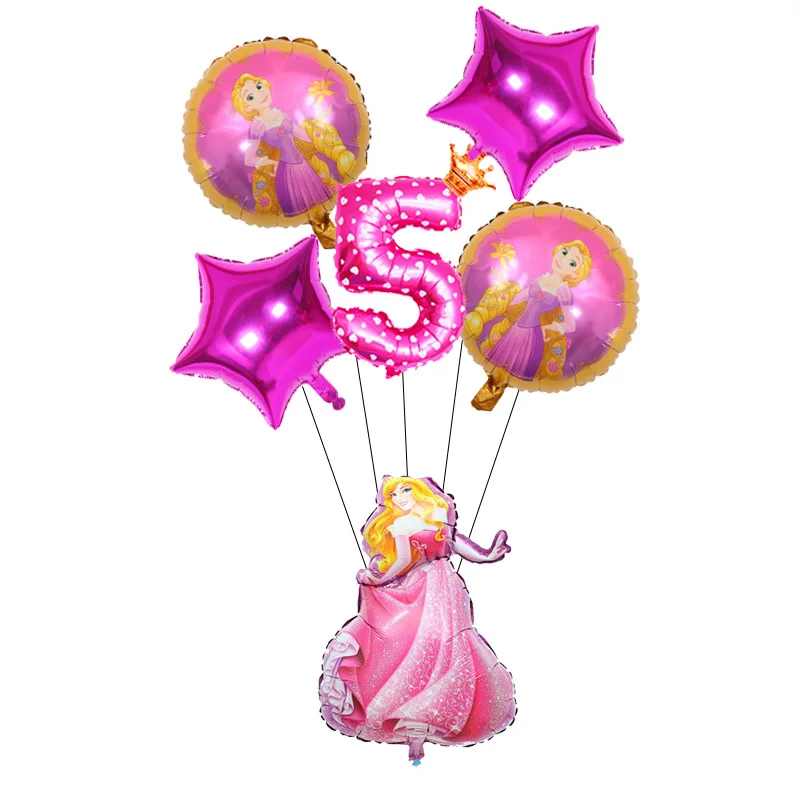 

6pcs/lot Snow White Aurora Belle Princess Foil Balloons Set Girls Baby Shower Air Globos Birthday Party Decorations Number Balls