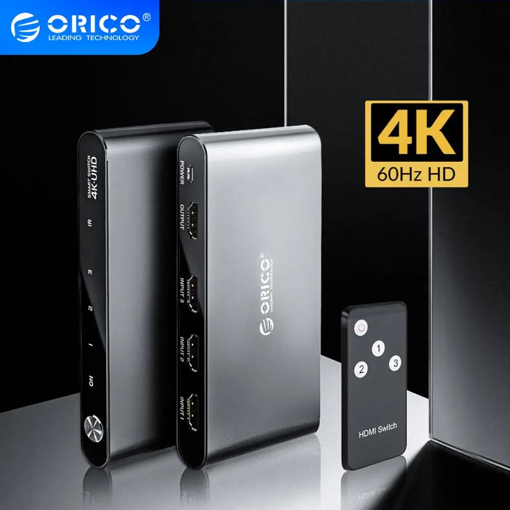 Алюминиевый сплиттер ORICO HDMI 2 0 3 порта 4K 60 Гц 1080P в 1 с ИК пультом ДУ для DVD ТВ Xbox